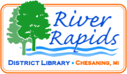 River Rapids District Library Logo with two stylistic trees and river