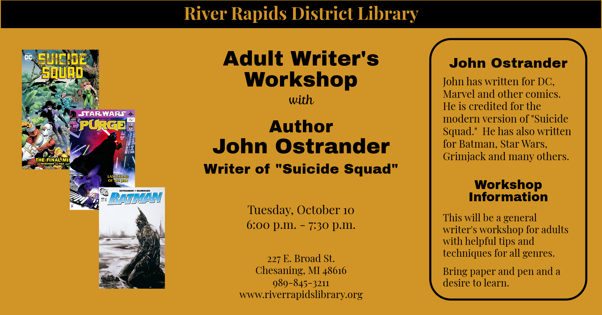 Adult Writer's with John Ostrander River Rapids District Library